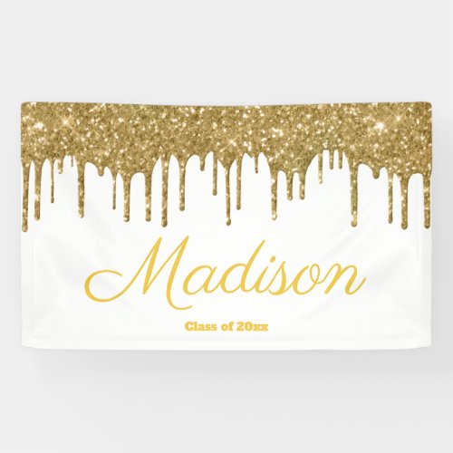 Elegant White Gold Graduation Party Class of 2024 Banner
