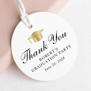 Elegant White Gold Graduation Party Thank You Favor Tags