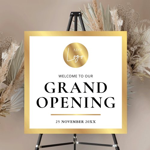  Elegant White  Gold Grand Opening Business Sign