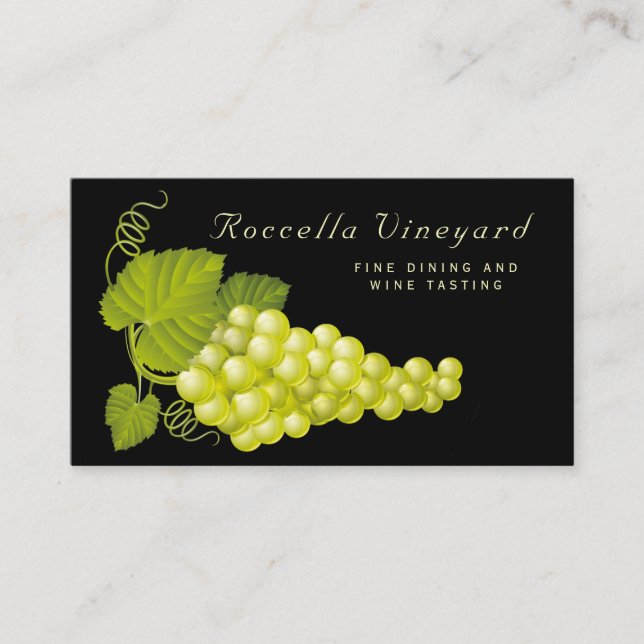 Elegant White Gold Grapes Winery Business Card (Front)