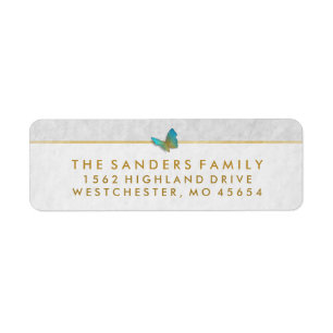 Elegant White Gold & Gray Butterfly Return Address Label