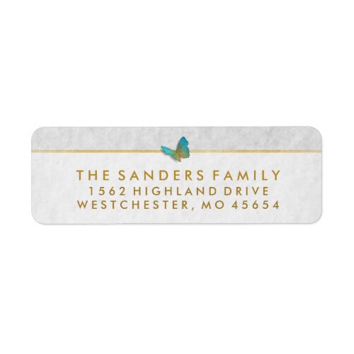 Elegant White Gold  Gray Butterfly Return Address Label