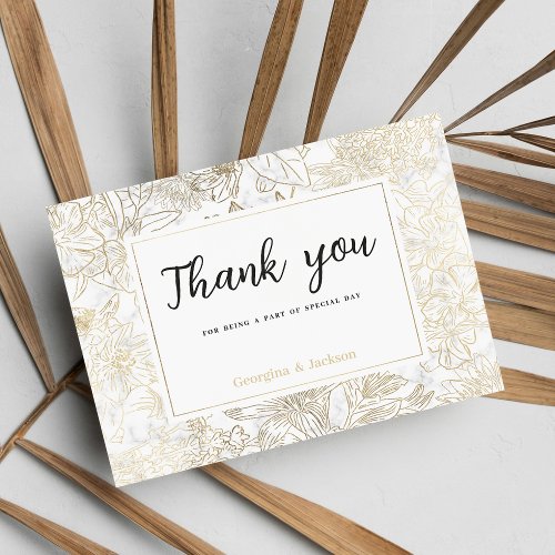 Elegant white gold gray marble floral Thank You  Invitation