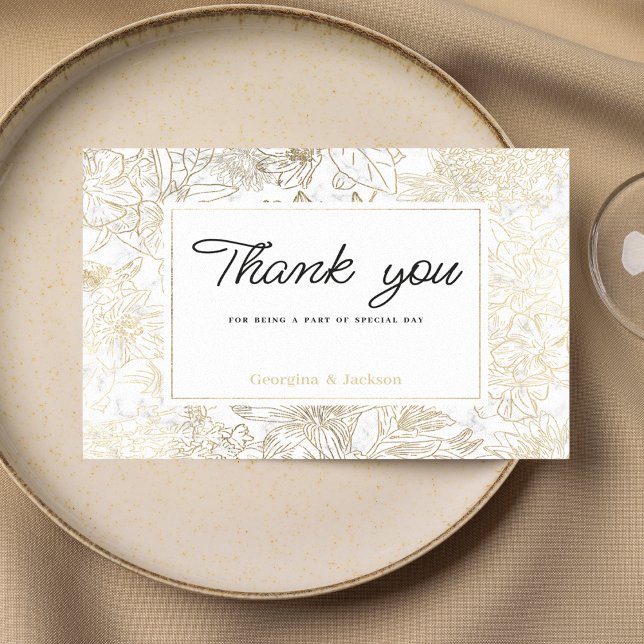 Elegant white gold gray marble floral Thank You  Invitation (Elegant white gold gray marble floral Thank You )