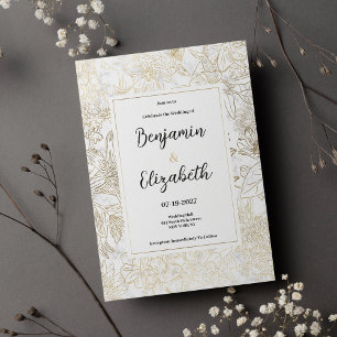 Elegant white gold gray marble floral Wedding Invitation