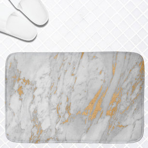 Elegant White Gold Grey Marble Bath Mat
