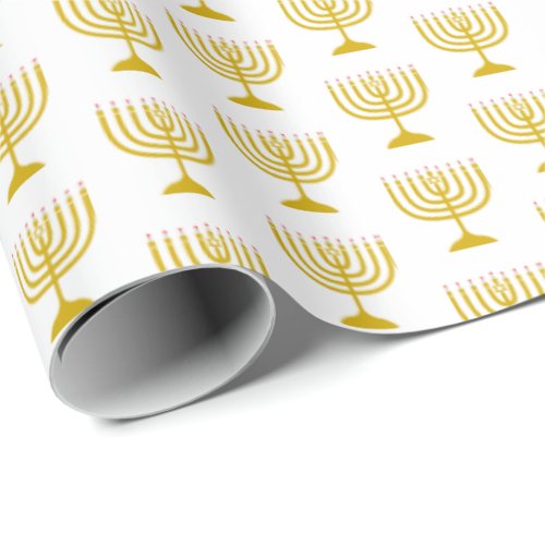 Elegant White Gold  Hanukkah  MENORAH Wrapping Paper