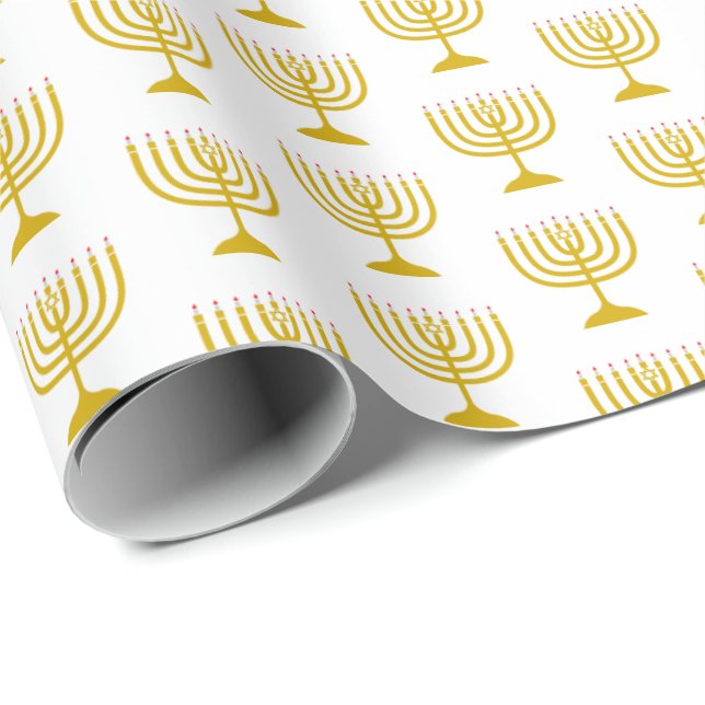 Elegant White Gold | Hanukkah | MENORAH Wrapping Paper (Roll Corner)