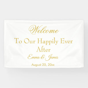 Elegant White Gold Happily Ever After Wedding Banner
