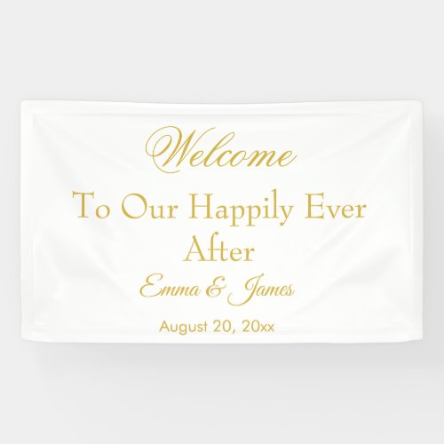 Elegant White Gold Happily Ever After Wedding Banner