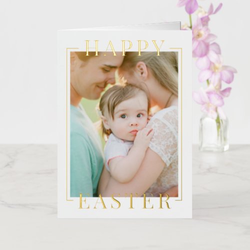 Elegant White  Gold Happy Easter Photo  Foil Holiday Card