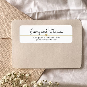 Elegant White & Gold Heart Line Wedding Envelope Label