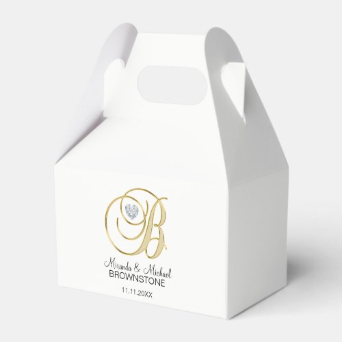 Elegant White Gold Heart Monogram B Wedding Gift Favor Boxes