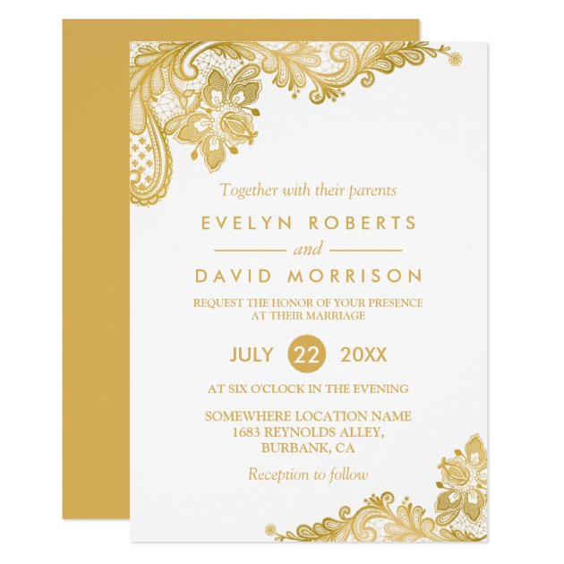 Elegant White Gold Lace Pattern Formal Wedding Invitation