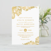Elegant White Gold Lace Pattern Formal Wedding Invitation (Standing Front)