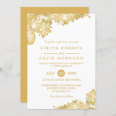 Elegant White Gold Lace Pattern Formal Wedding Invitation (Front/Back)