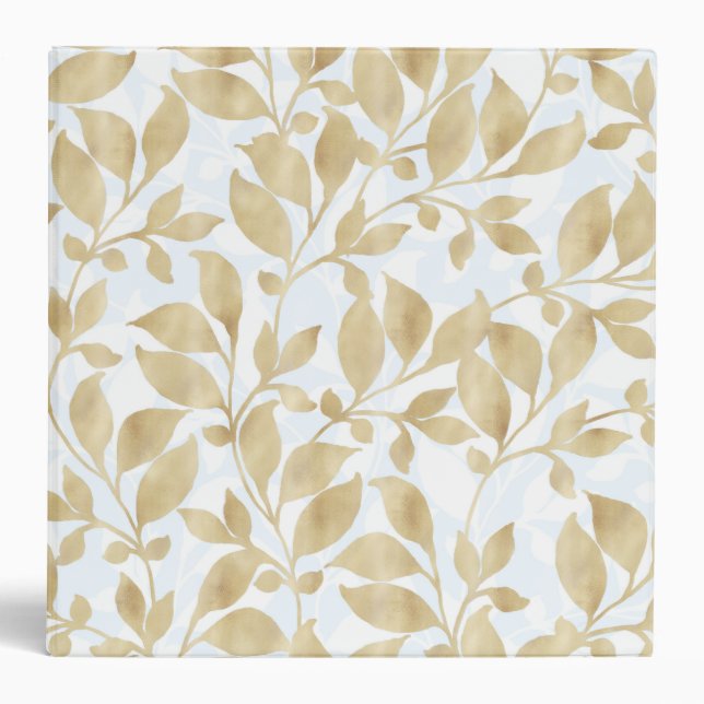 Elegant White Gold Leaves Greenery Botanical 3 Ring Binder (Front)