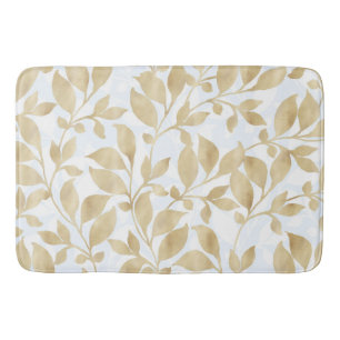 Elegant White Gold Leaves Greenery Botanical Bath Mat