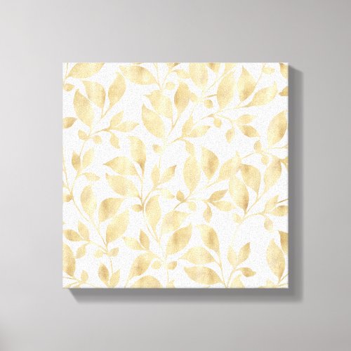 Elegant White Gold Leaves Greenery Botanical Canvas Print