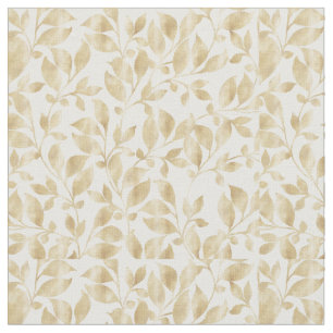 Elegant White Gold Leaves Greenery Botanical Fabric