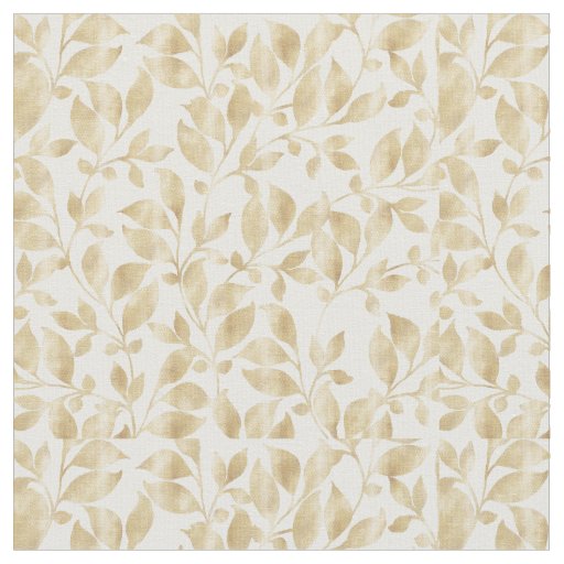 Elegant White Gold Leaves Greenery Botanical Fabric