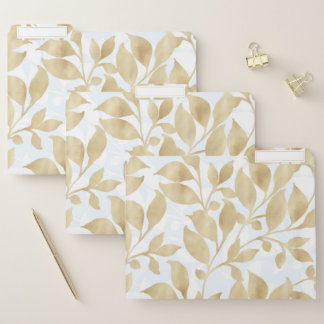 Elegant White Gold Leaves Greenery Botanical File Folder