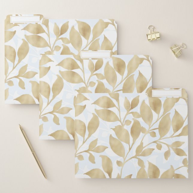 Elegant White Gold Leaves Greenery Botanical File Folder (Set)