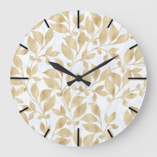 Elegant White Gold Leaves Greenery Botanical Large Clock