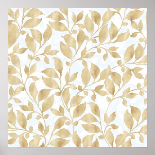 Elegant White Gold Leaves Greenery Botanical Poster