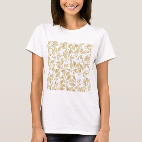 Elegant White Gold Leaves Greenery Botanical T_Shirt