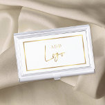 Elegant White & Gold Logo Chic Simple Business Card Case<br><div class="desc">Display your business cards in style with this elegant white and faux gold business card case design. Featuring space for your logo on white background with a gold color border. Perfect to store and cary your business cards when on-the-go.</div>