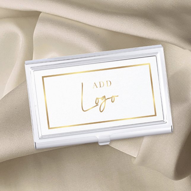 Elegant White & Gold Logo Chic Simple Business Card Case (Elegant white and gold logo simple business cards case)