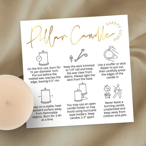 Elegant White  Gold Logo Pillar Candle Care Card
