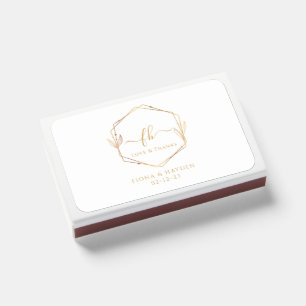Elegant White Gold Luxury Floral Monogram Wedding Matchboxes