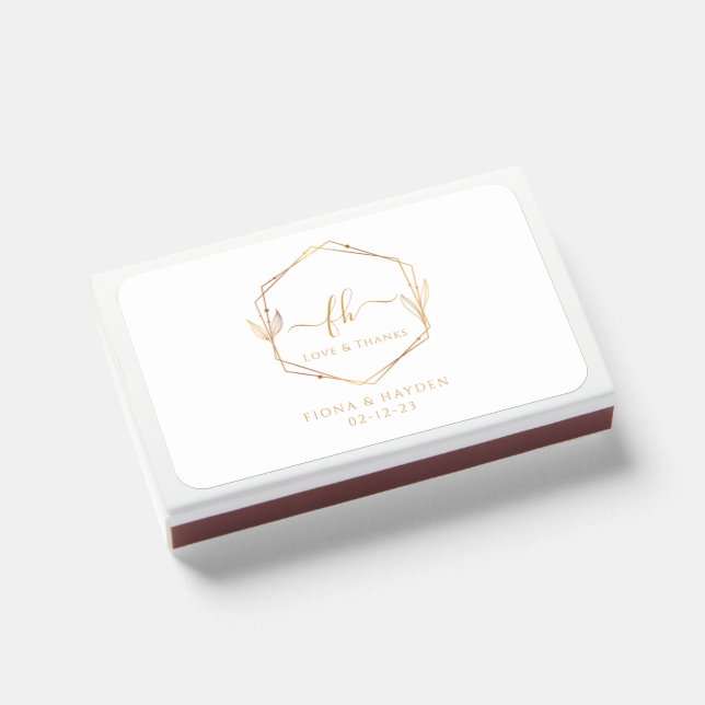 Elegant White Gold Luxury Floral Monogram Wedding Matchboxes (Front Closed)
