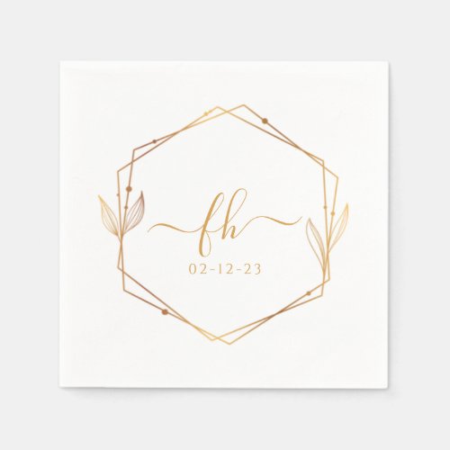 Elegant White Gold Luxury Floral Monogram Wedding Napkins