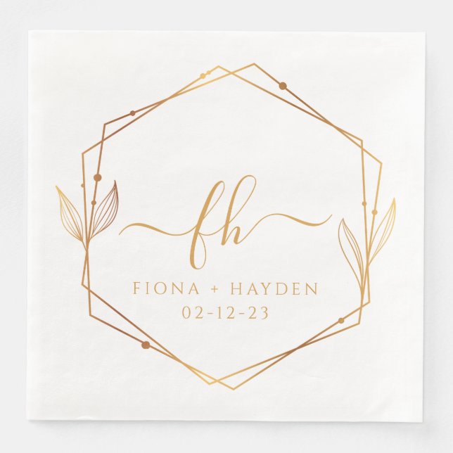 Elegant White Gold Luxury Floral Monogram Wedding Paper Dinner Napkins (Front)