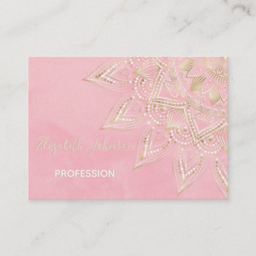 Elegant White  Gold Mandala Blush Pink Design Business Card