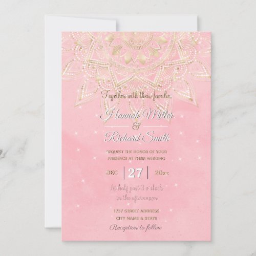 Elegant White  Gold Mandala Blush Pink Design Invitation