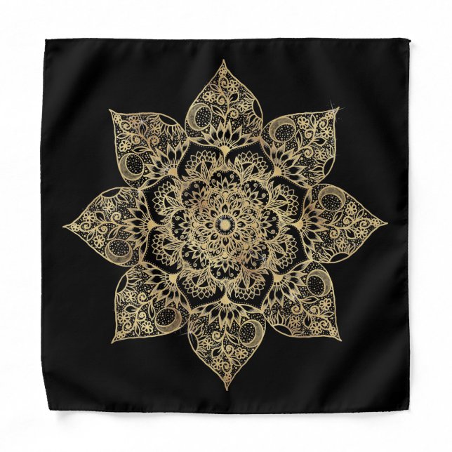 Elegant White Gold Mandala Floral  Bandana (Front)