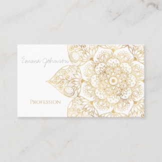 Elegant White Gold Mandala Floral Business Card