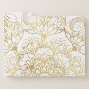 Elegant White Gold Mandala Floral  File Folder