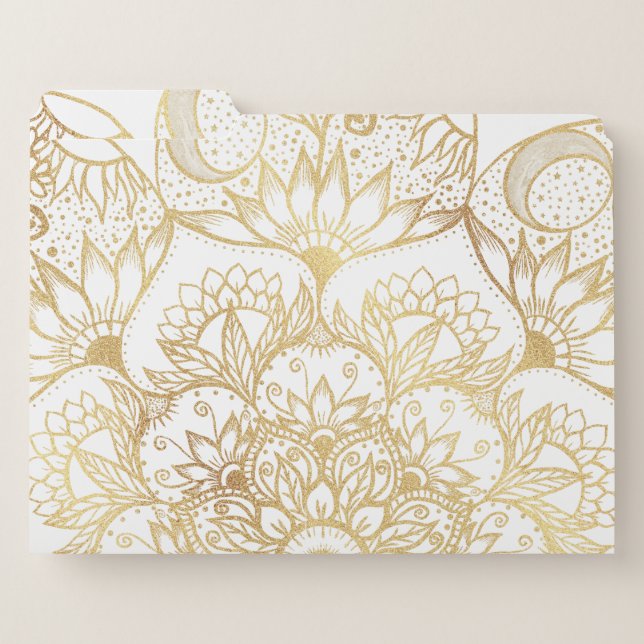 Elegant White Gold Mandala Floral  File Folder (Front Left)