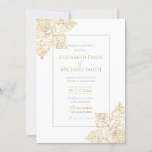 Elegant White Gold Mandala Floral Invitation