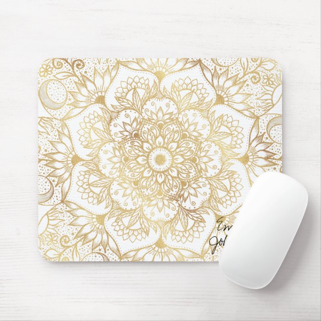 Elegant White Gold Mandala Floral  Mouse Pad (With Mouse)