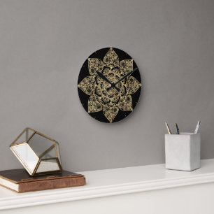 Elegant White Gold Mandala Floral Round Clock