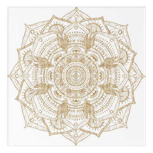 Elegant White  Gold Mandala Hand Drawn Design Acrylic Print
