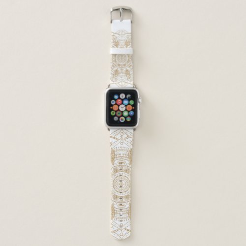 Elegant White  Gold Mandala Hand Drawn Design Apple Watch Band