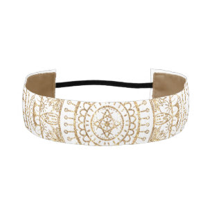 Elegant White & Gold Mandala Hand Drawn Design Athletic Headband