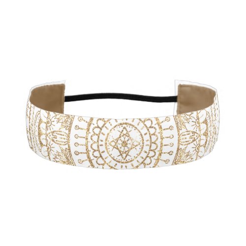 Elegant White  Gold Mandala Hand Drawn Design Athletic Headband